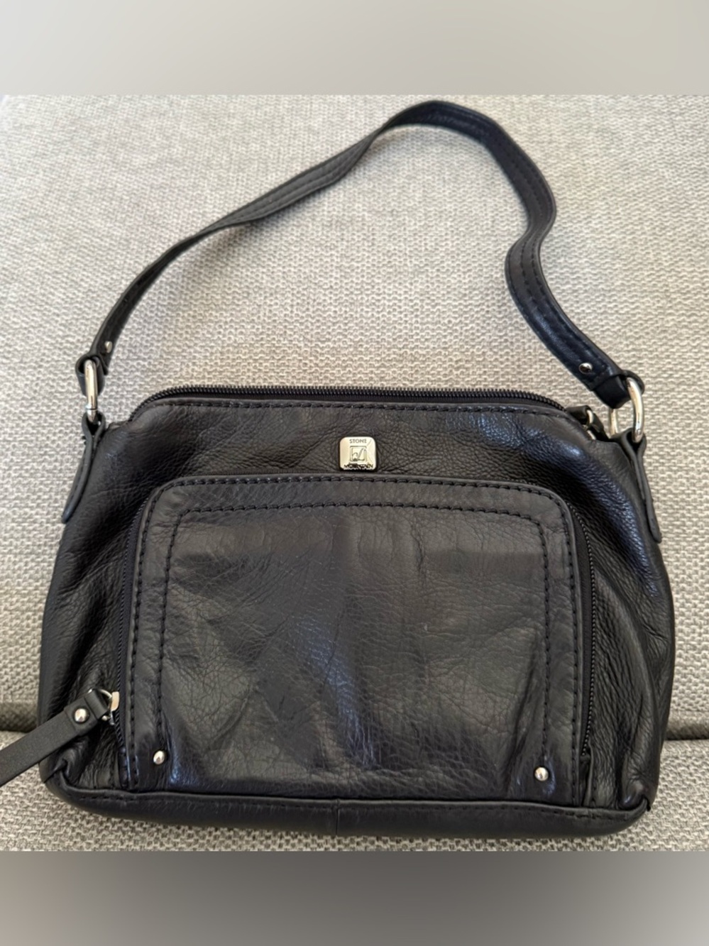 Stone Mountsin Black Leather Hand Bag